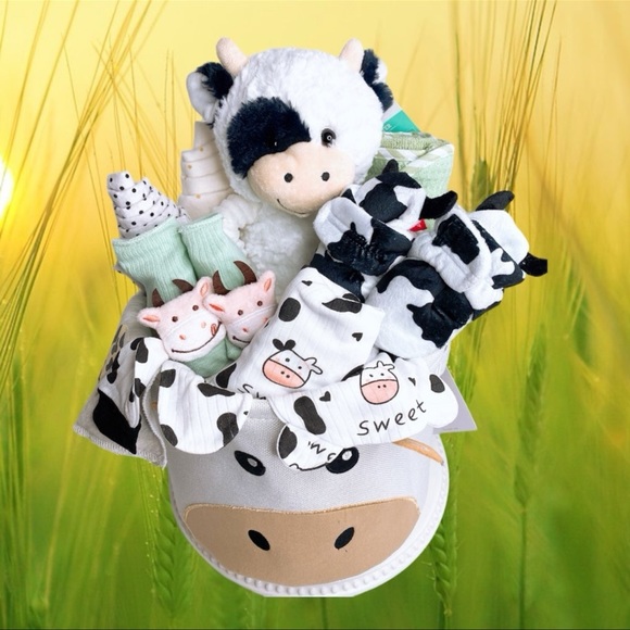 Cow Farm Newborn Gift Basket Baby Shower Gift